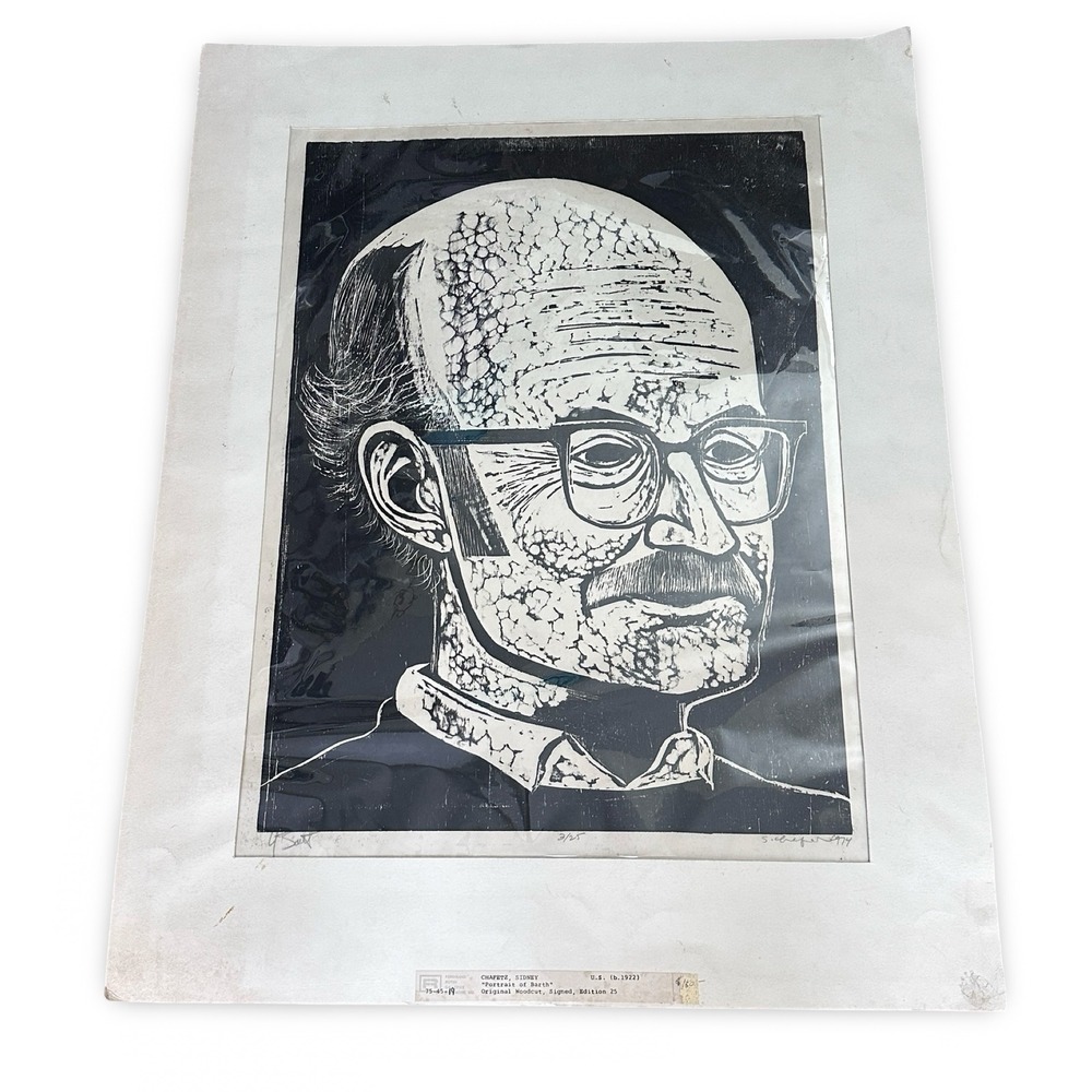 Sidney Chafetz Portrait of Barth Signed Woodcut 1974 Print Edition‎ 25 Numbered